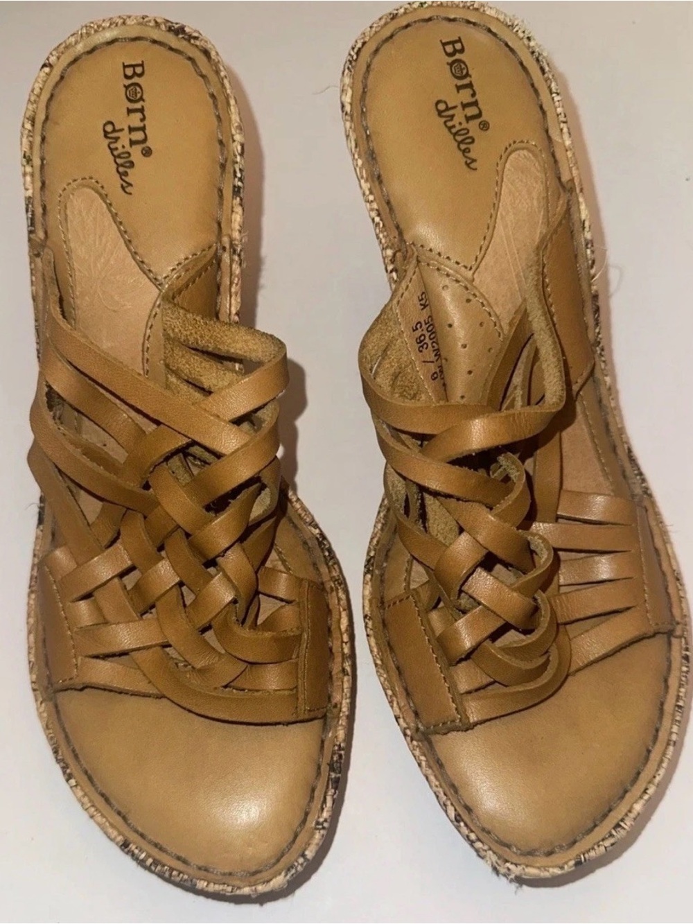 Born Woven Leather Slide Sandals in Tan